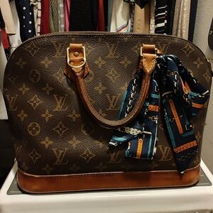 Louis Vuitton Brown Monogram Satchel with Scarf Accent - Alma Bag Used